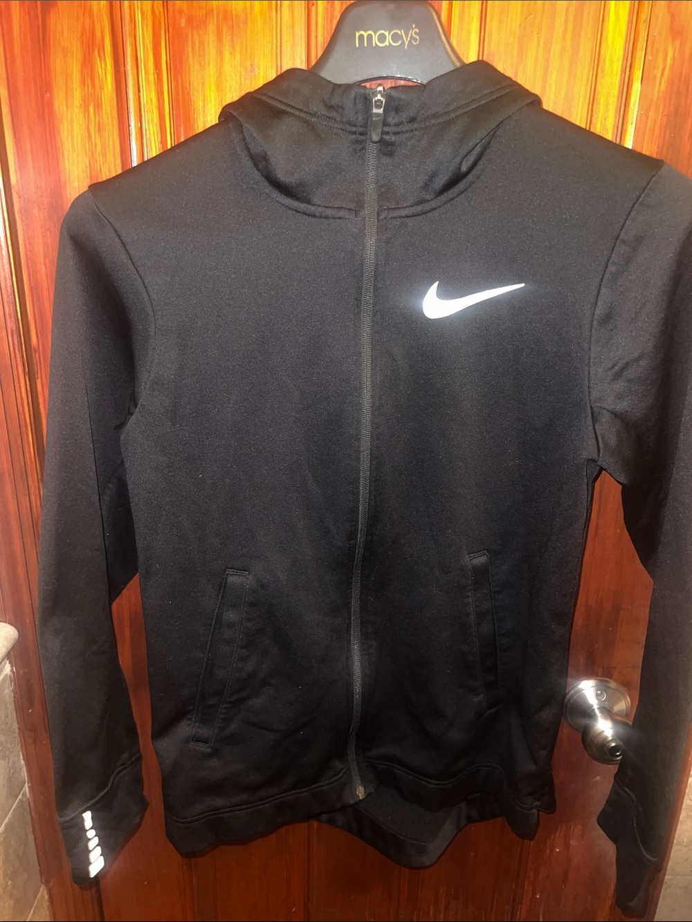 Nike Black Full-Zip Hooded Bomber Jacket with White Swoosh